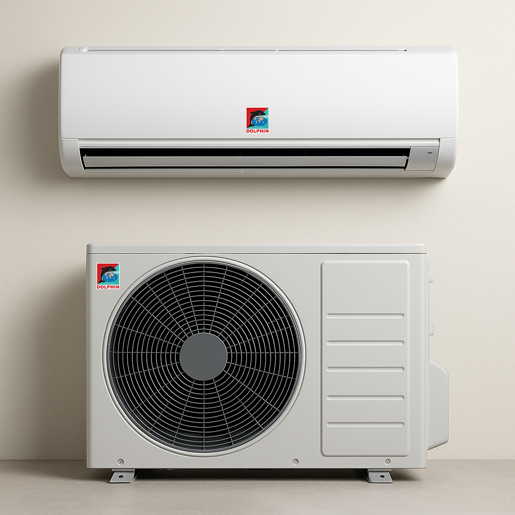 Split AC system with indoor and outdoor units.”