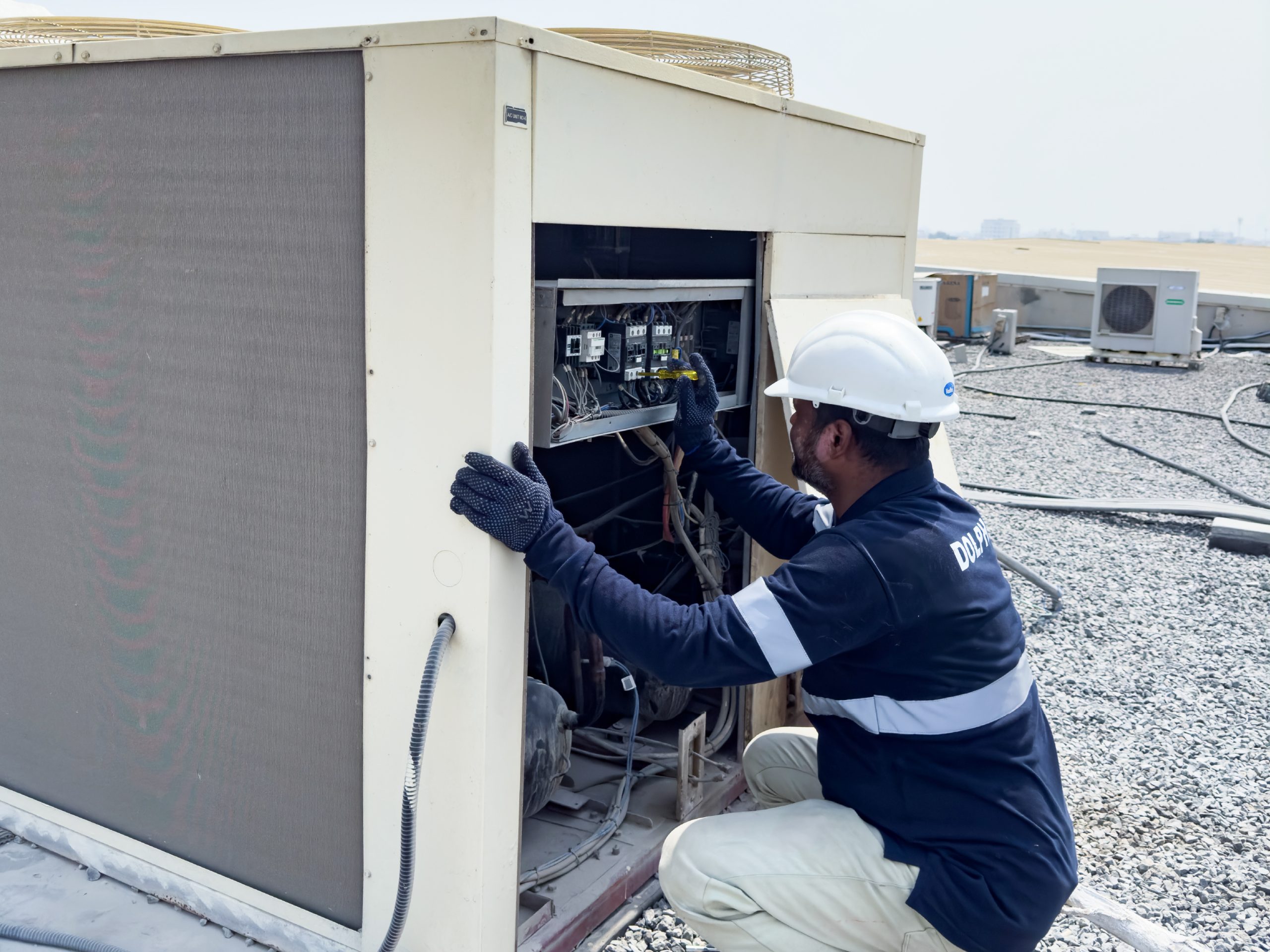 HVAC installation of rooftop unit on commercial building